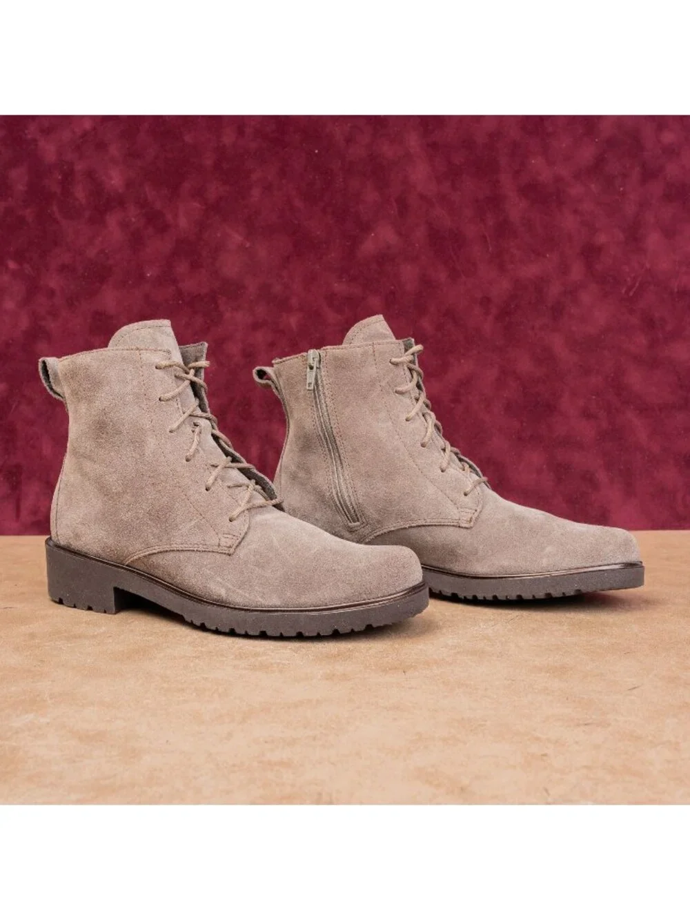 Munro Women Finley Comfortable Taupe Suede Lace-up Combat Ankle Zip Boots sz 7.5